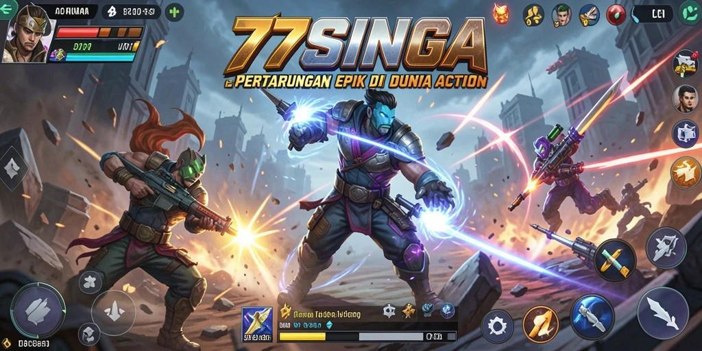 Screenshot gameplay <strong>77SINGA</strong> menunjukkan aksi pertarungan yang mendebarkan.