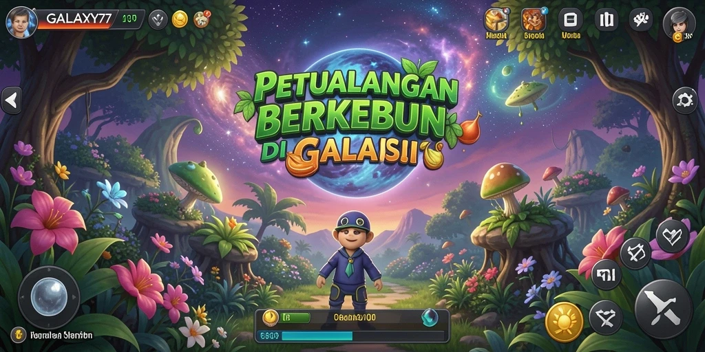 Tampilan screenshot GALAXY77 menampilkan serunya berkebun di luar angkasa.