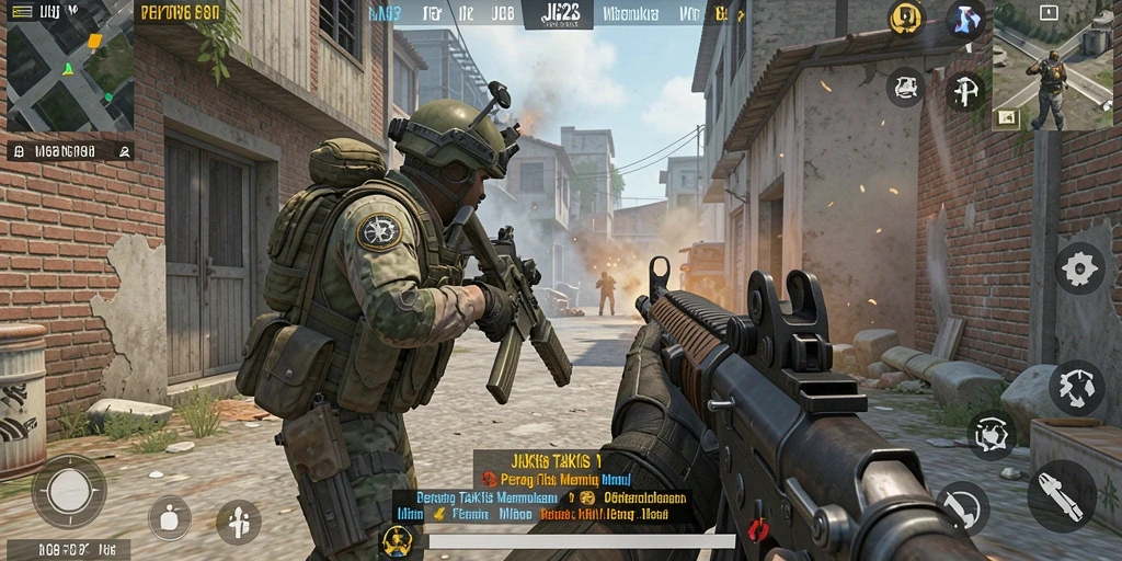 Screenshot gameplay JJ62 menampilkan aksi tembak-menembak yang mendebarkan.