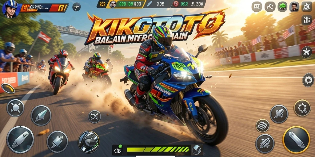 Tampilan gameplay KIKOTOTO yang seru dengan aksi balapan motor.