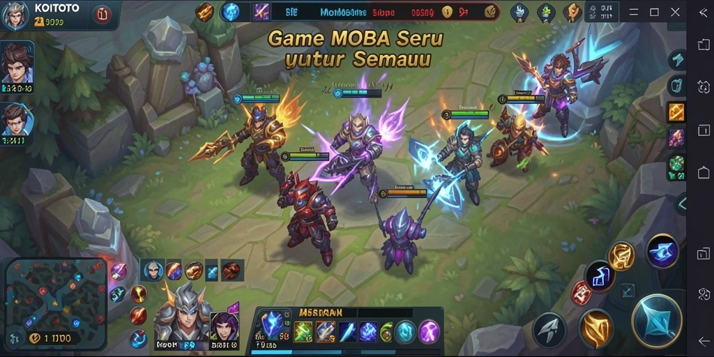 Gameplay seru KOITOTO dengan berbagai hero di arena.